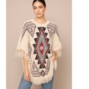 Fadivo NWT Cream Geometric Pattern Poncho O/S  Sweater Southwestern